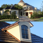 Wide shot and close up of a home with a tile roof